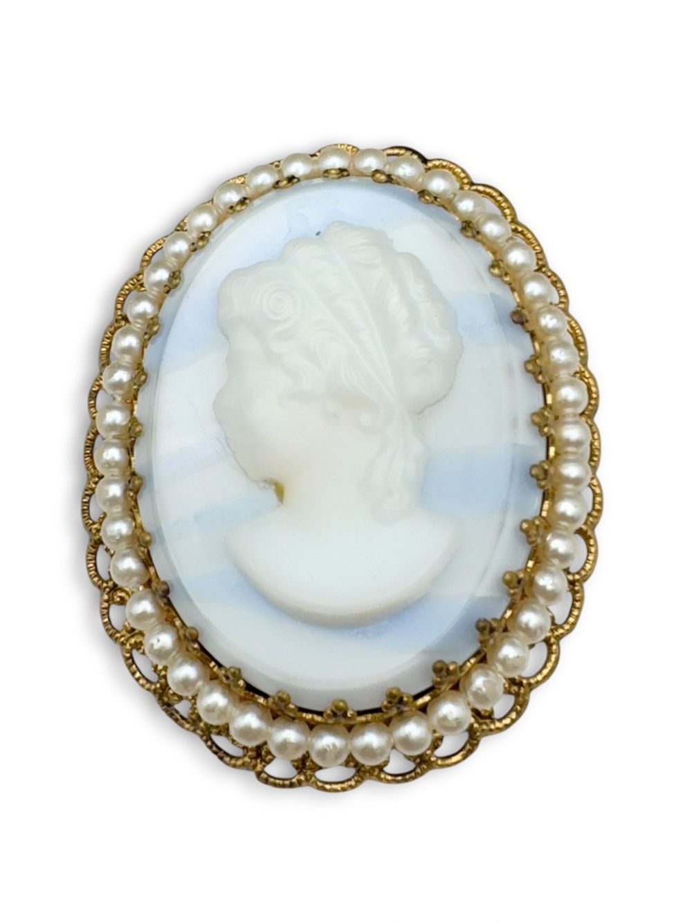 Vintage Hallmarked West Germany Pearl & Cameo Brooch